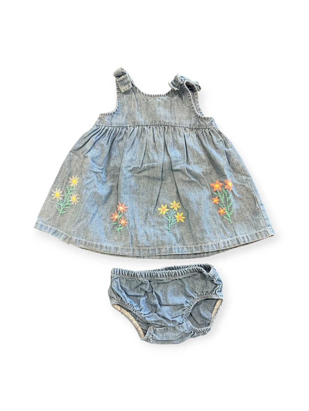 Carter's Baby Girl Denim Dress with Bloomers Set, 3 Months, Floral Embroidery